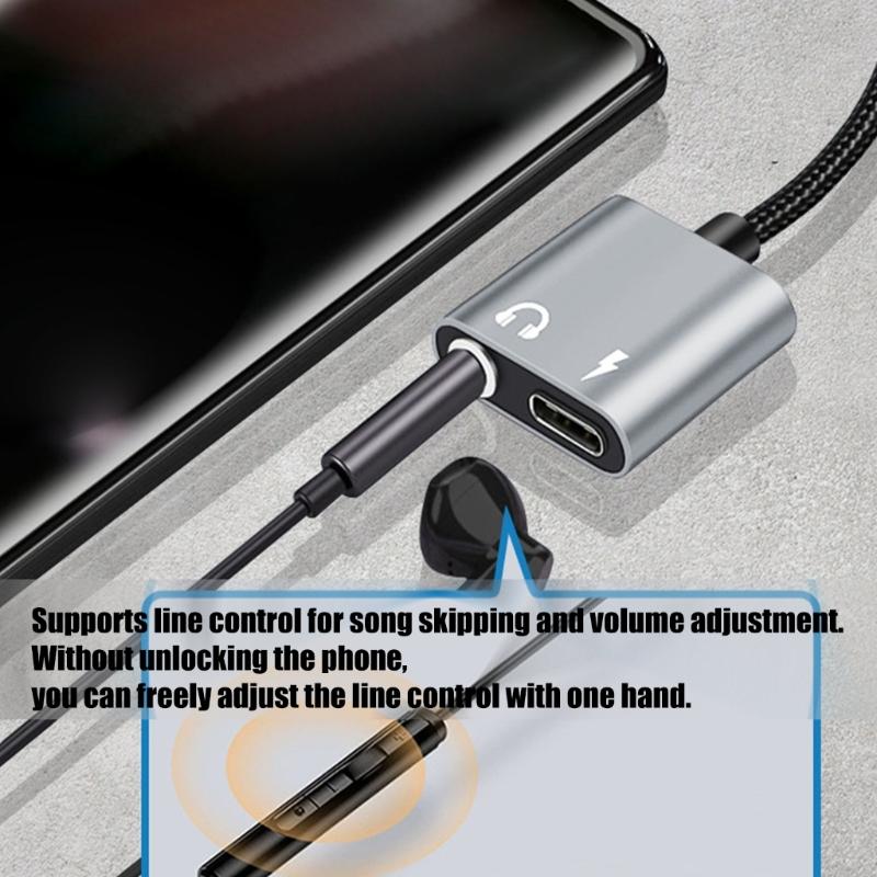 Travel 2 in 1 Type C to 3.5mm Charging Converter Adapter Cable Wire HiFi Sound Transmission For Digital Gadget