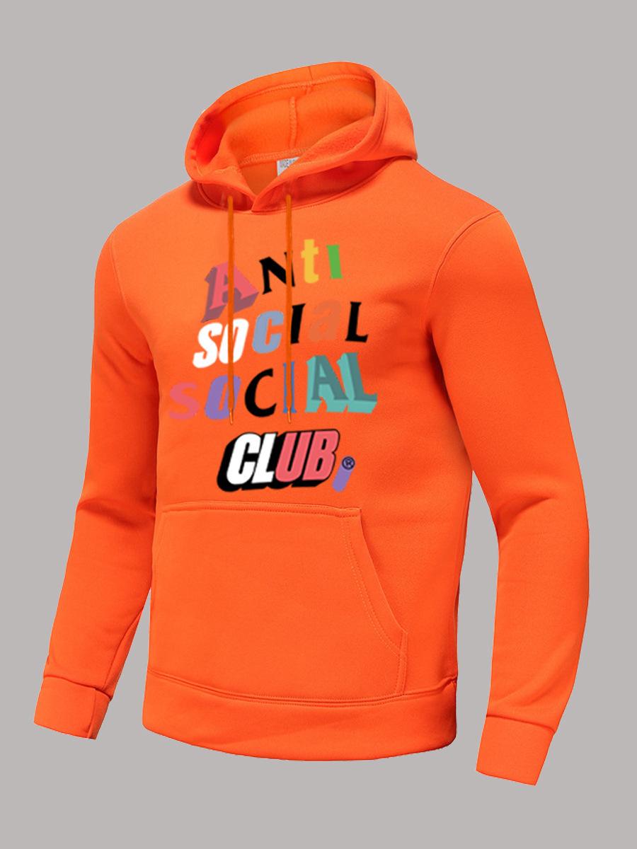 Hooded sweater autumn and winter outer CLUB letter print hooded casual sweater XXL оранжевый