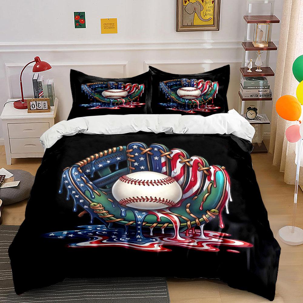 Baseball, glove, flag pattern. Bedding sets Duvet cover sets Duvet covers Pillowcases(1*Duvet Cover 2*Pillowcases without duvet insert)