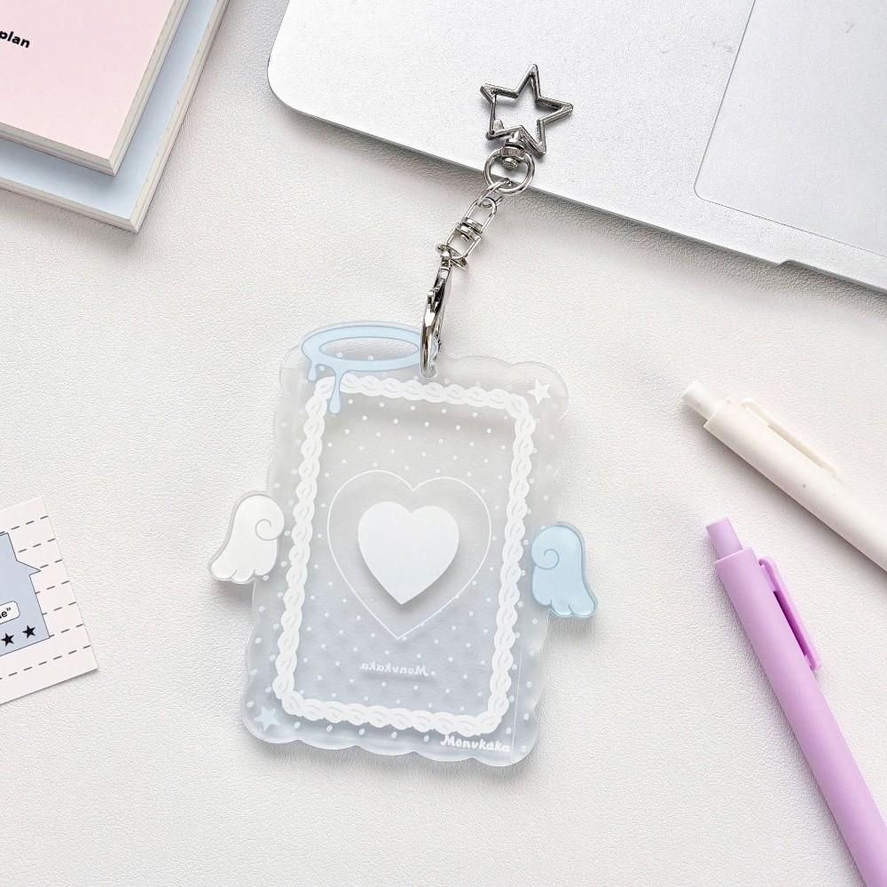 Cute 3 Inch Card Holder Colorful Angel Wings Clear Acrylic Card Sleeve ID Card Cover