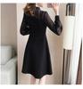 Plus Size Lace Slimming Dress - Cinched Waist, Long Sleeve, Spring & Autumn