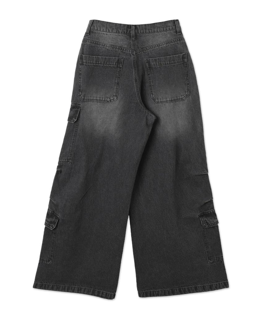WEGO Vintage Wash Baggy Cargo Korean Dance Size Black Pants, Wide-Leg Trousers, Trousers, Bottoms, Streetwear, Casual, Style, Wear, Spring, Summer,