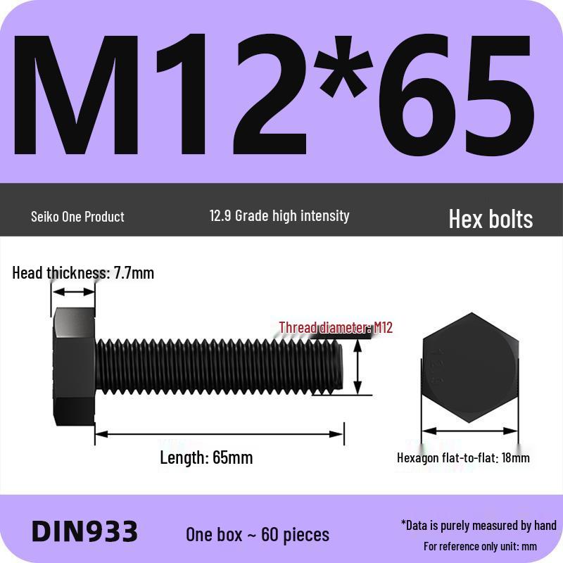 High Strength Class 12.9 Hex Bolt Set: M4-M16 Sizes