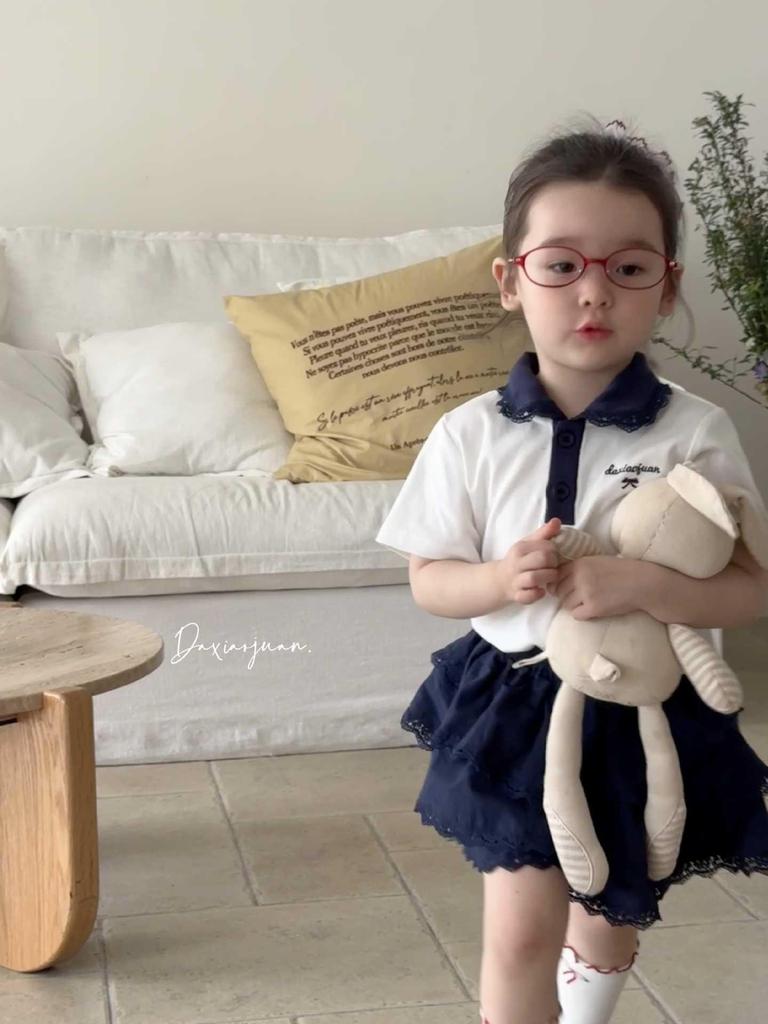 Large Summer College Style Short Sleeve Skirt Set for Girls - New Arrivals, Children's Wear