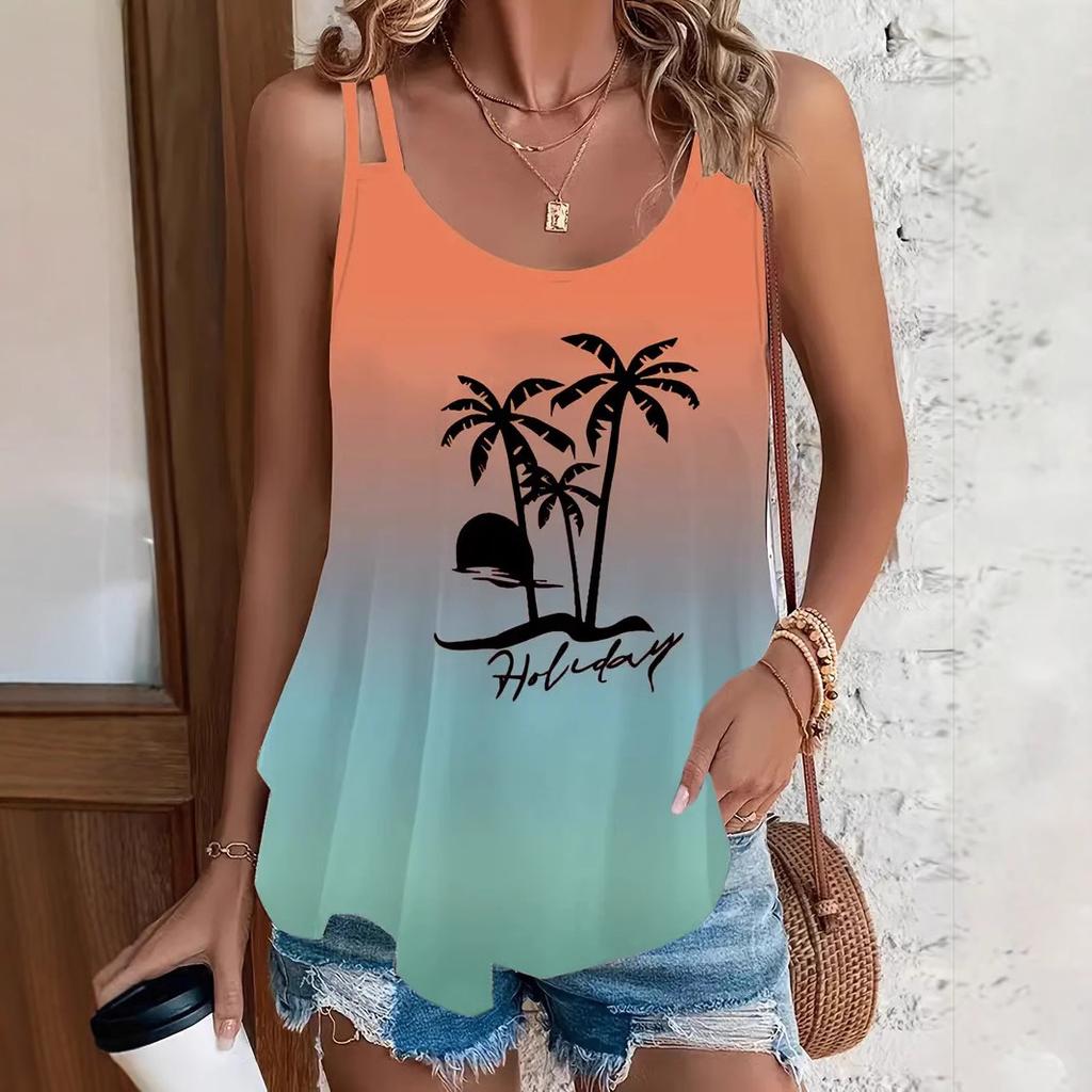 Women's Crew-neck Gradient Print Sleeveless Shoulder Camisole