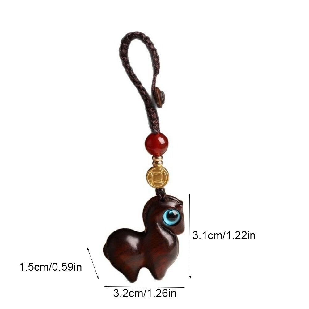 Pendentif de Sac Dessin Animé Bois de Santal Style Chinois Porte-Clés Cheval Mignon Unisexe