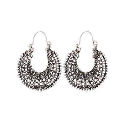 Orecchini Retro in Lega con Vite di Fiori Vuoti, Fibbie per Orecchie a U Etniche Stile Argento Antico