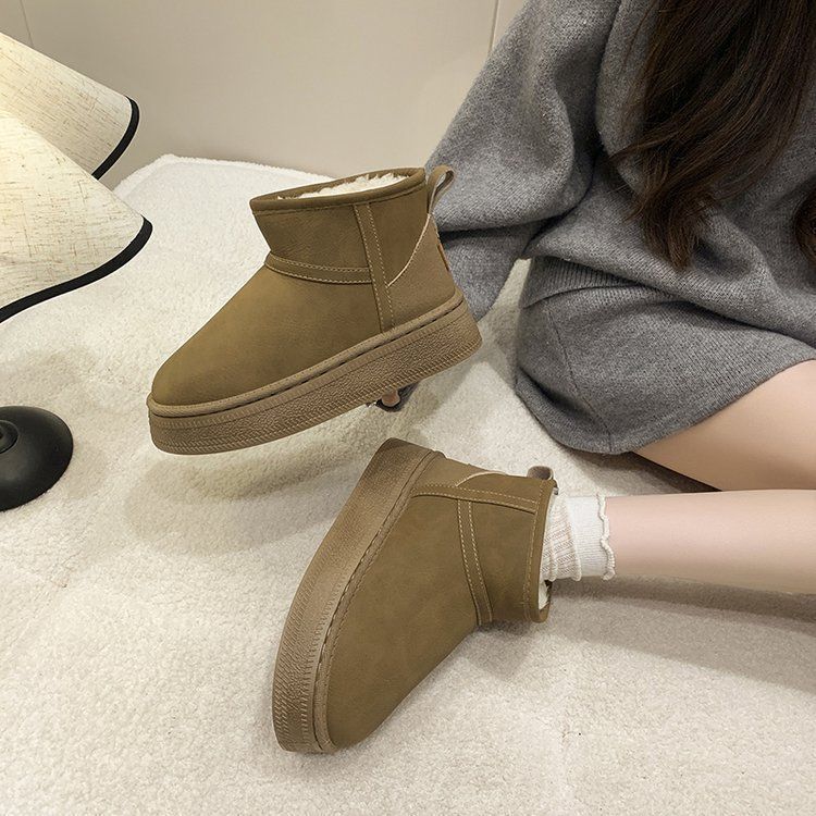 2025 зима нові теплі нековзкі замшеві снігові чоботи з короткими бавовняними черевиками збоку дофамін