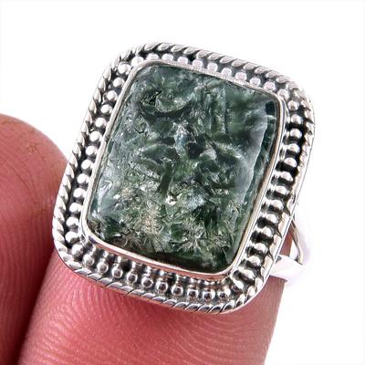 Natural Seraphinite Gemstone 925 Solid Sterling Silver Jewelry Ring Size 6 P2c33