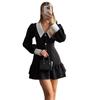 2025 Autumn V-Neck Button Long-Sleeve Dress Skirt - European & American Style, Sweet & Stylish.