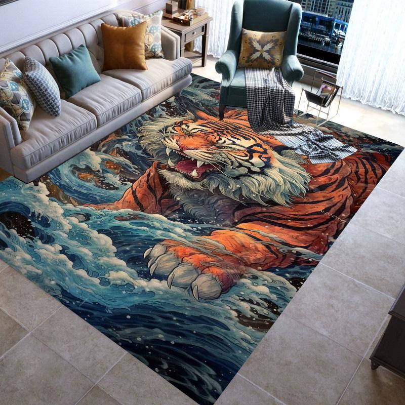 Large Area Rugs Non Slip Animal Tiger Pattern Carpet Living Room Sofa Kitchen Entrance Doormat Hallway Balcony Floor Mat