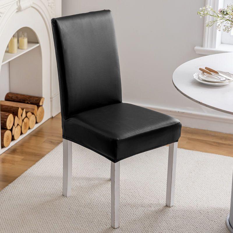 Waterproof PU Leather Dining Chair Covers Stretchable Oil Resistant Slipcover for Kitchen Chairs Durable Easy Clean Protector