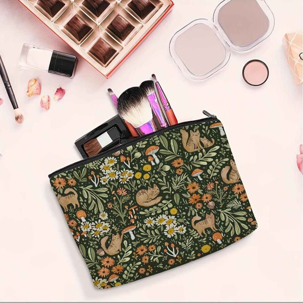 Fashion Animal Plant Print Makeup Bag Lightweight Travel Zipper Pouch Unisex Cosmetic Organizer For Women