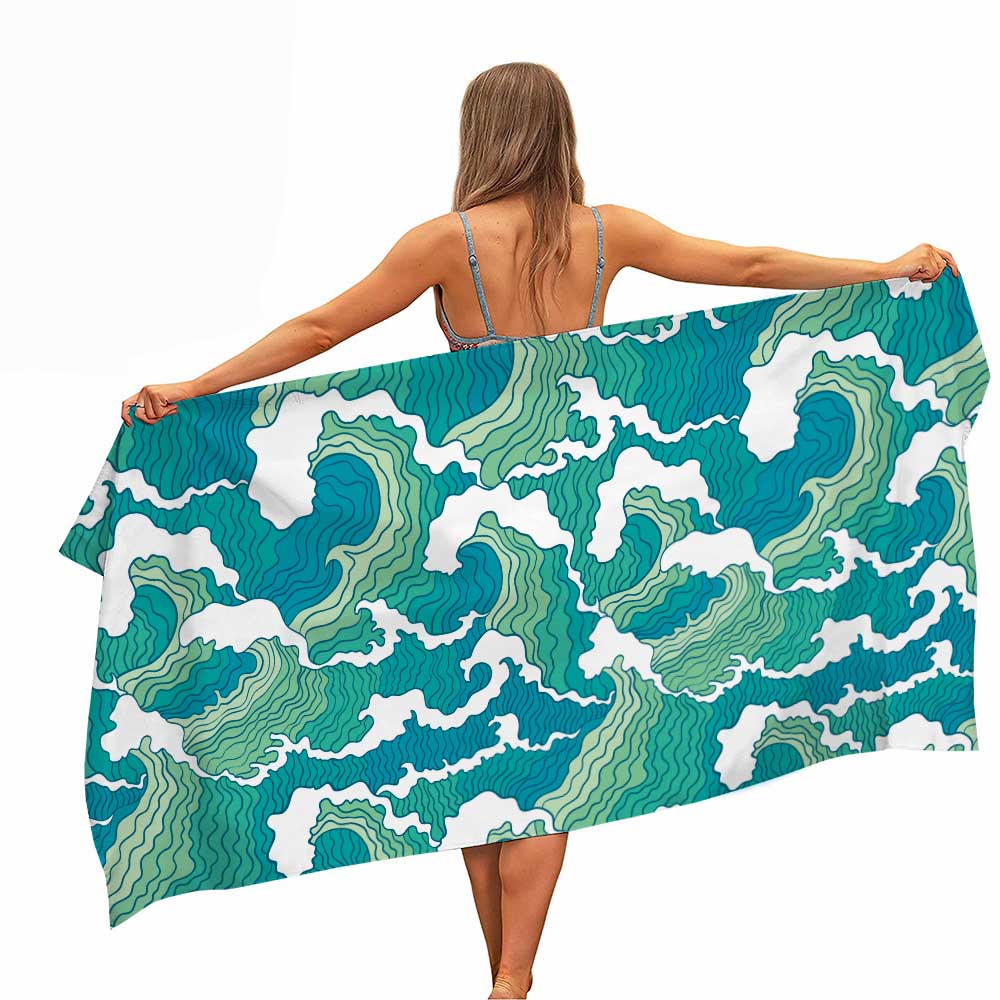 Colourful Japanese Style Waves Microfiber Beach Towel Portable Quick Fast Dry Sand Outdoor Travel Swim Yoga Mat Absorbent Towel