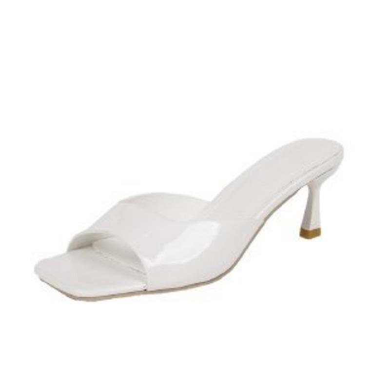 Patent Leather High-heeled Cool Slippers Women's Summer New Square-heeled Thin-heeled Plus-size Women's Slippers
