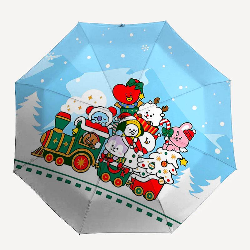1pc Christmas Train with Cute Characters Outdoor Umbrella - Automatic Opening/Closing, Portable 3-Fold Design, 8-Rib Iron Frame, Festive Gift for