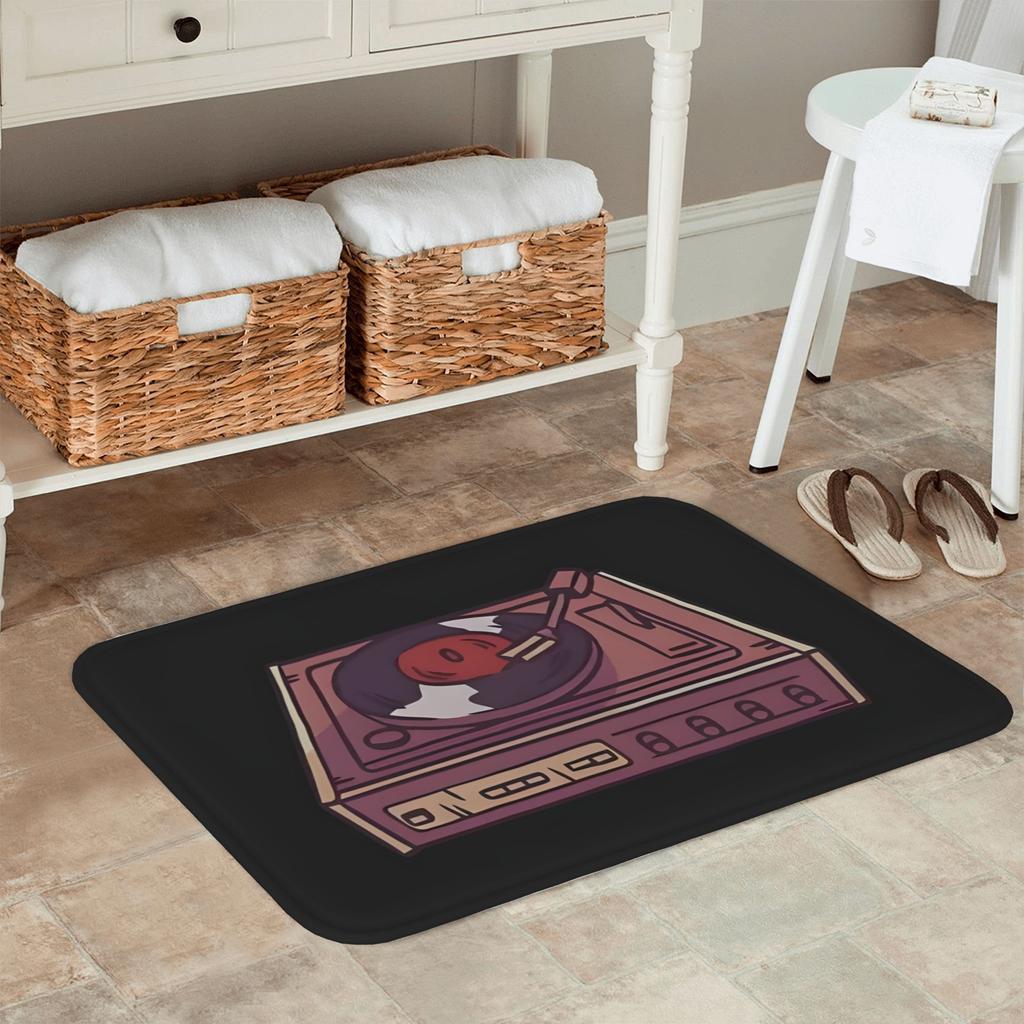 1PC Vintage Record Player Kitchen Rug Non-Slip Door Mat Pop Design Bathroom Rug Bath Mat Carpet for Home Sink Laundry Decor
