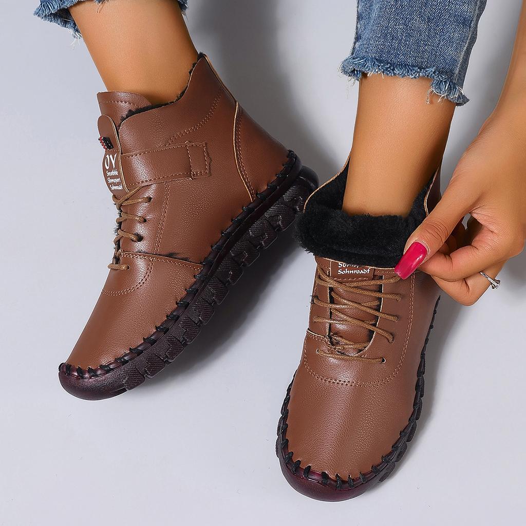 Fashion Women Boots 2025 New Comfortable Flat Ankle Boots Luxury Casual Thickened Warm Mom Shoes Fashion Handmade Cotton Shoes Women