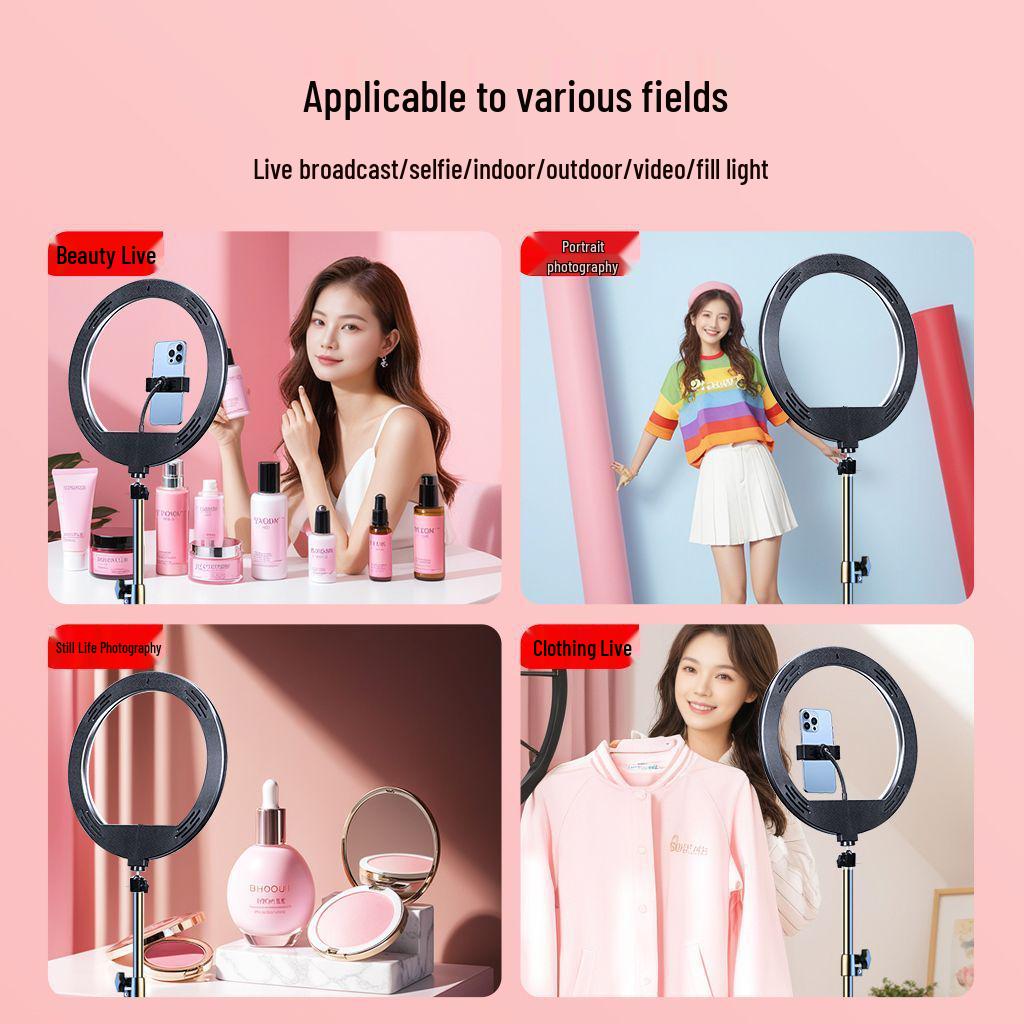 18" Mobile Phone Live Broadcast Stand with Fill Light & Beauty Slimming Filter for TikTok