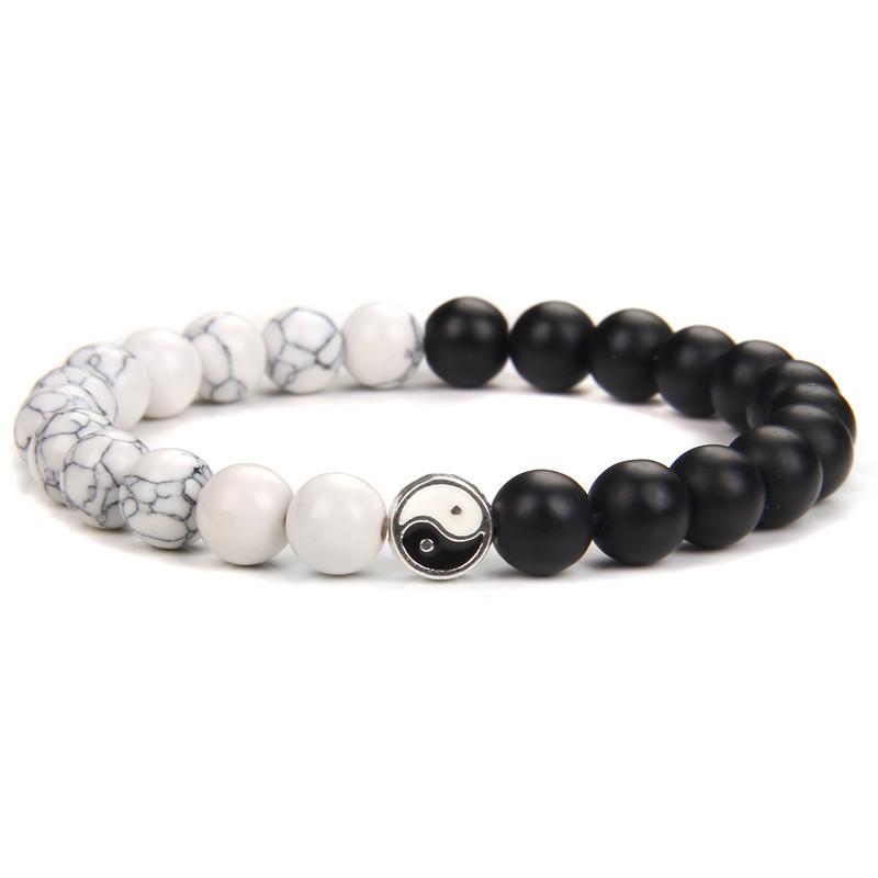 1Pc/2Pcs Trendy Tai Chi Yin Yang Hand String Black White Matte Onyx Howlite Man Bracelet Contrast Handmade Beaded Women Bracelet