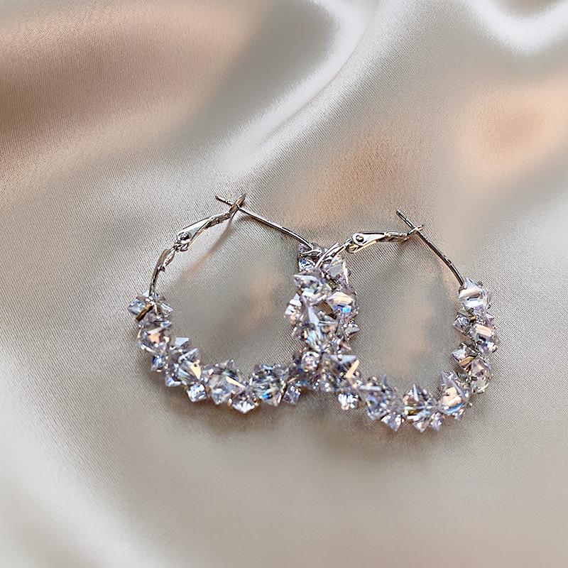 Trendy Irregular Crystal Circle Hoop Earrings For Woman Korean Fashion Statement Shiny Luxury Earrings Female Wedding Gifts