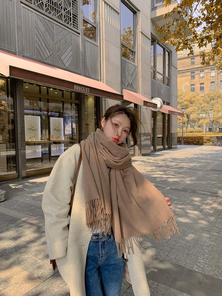 Cashmere Wool Scarf - Thick, Solid Color, Unisex, Versatile, Korean Style for Autumn/Winter.