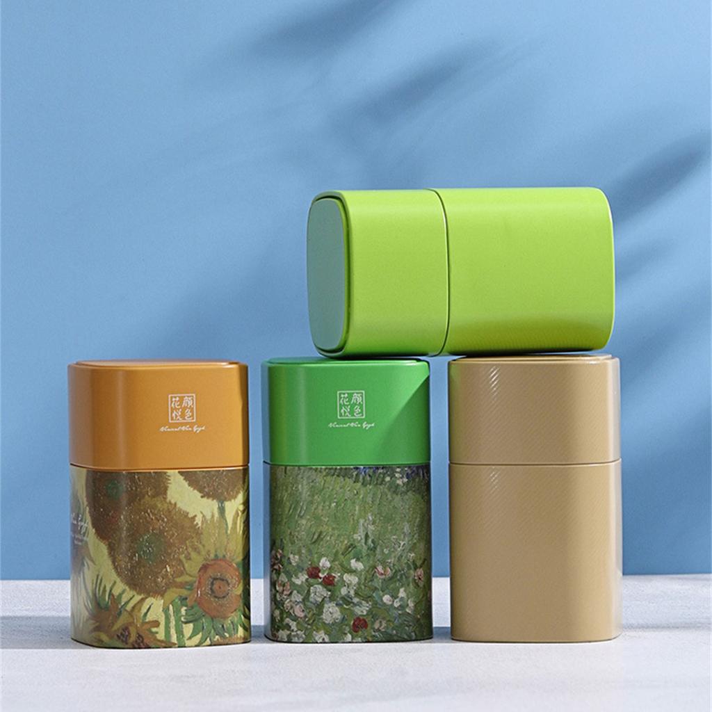 Coffee Storage Jar Metal Tea Box Can for Loose Tea Oil Painting Container Leaf Tea Tinplate Containers Storage Gift Box