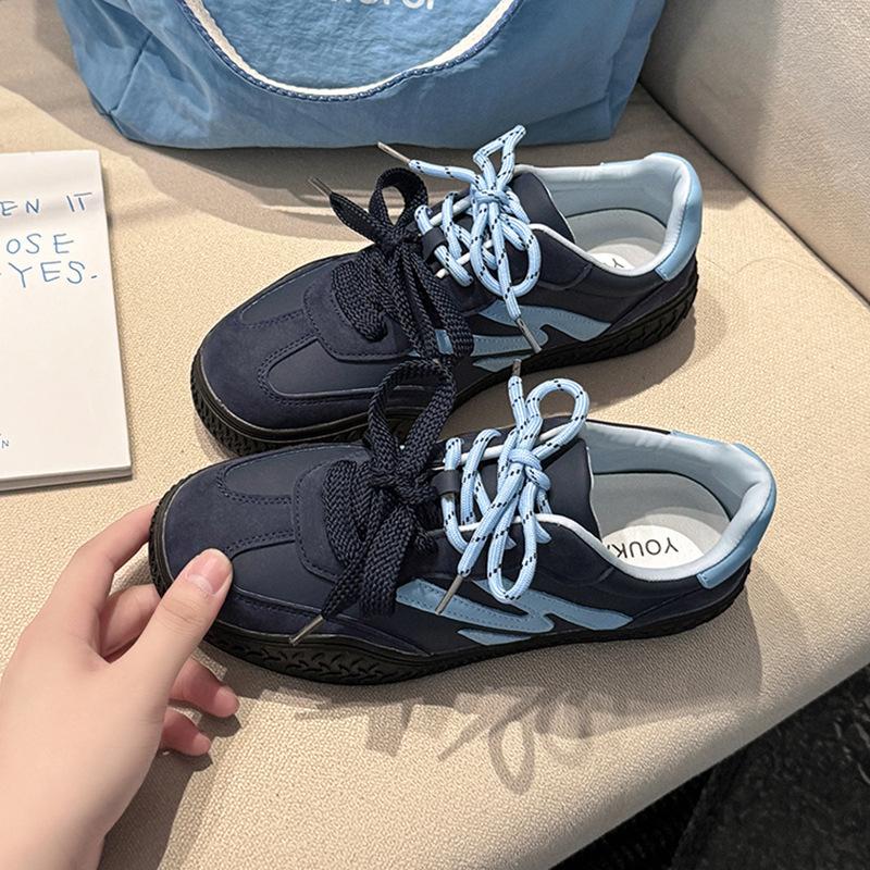 Fashion versatile contrasting color lace-up mesh platform casual German training board shoes women's 2025 summer new color matching casual board shoes