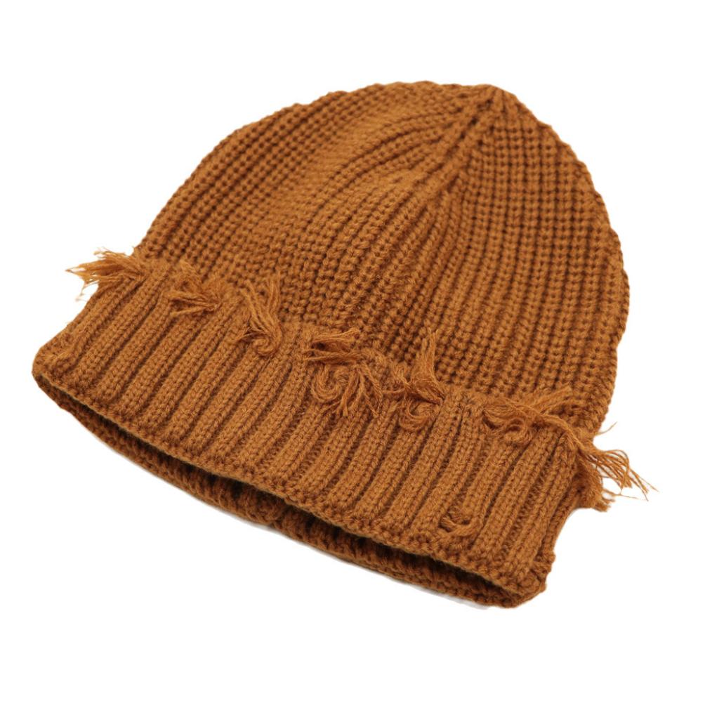Hot Sale Distressed Customized Winter Beanies Hats Embroidered Logo Label Attach