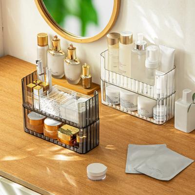 Stolní úložný box 2patrový držák na make-up Hladký okraj bez otřepů Průhledný Široce používaný úložný kontejner Organizér na polici skříňky