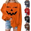 Women's Halloween Pumpkin Face Sweatshirt - Long Sleeve Casual Pullover for Fall