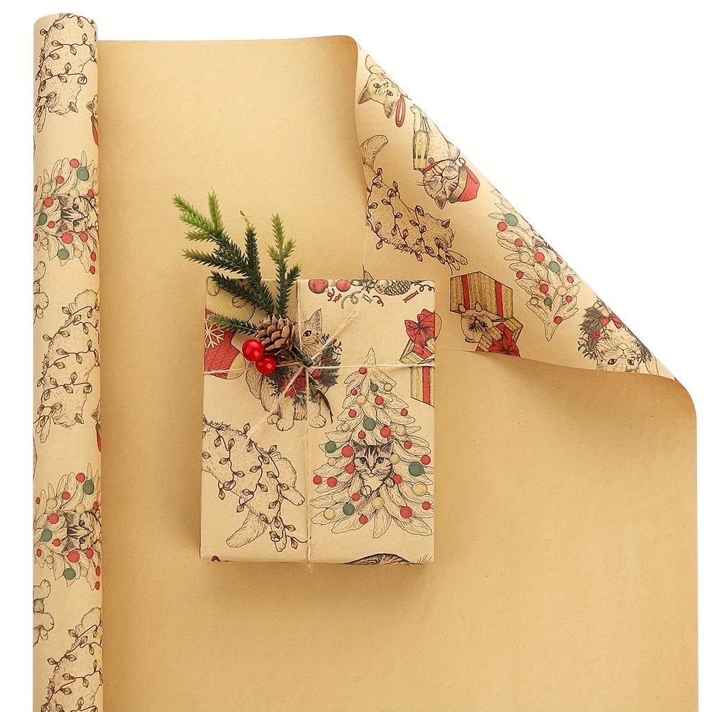 6 Rolls Vintage Christmas Wrapping Paper - Light Brown Background - for Holiday Gift Wrapping,Cards,Decorations Elegant Vintage