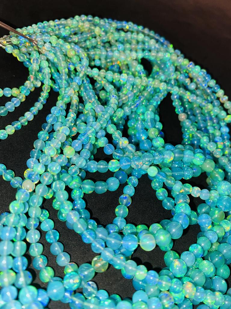 Transparent Fire Base Ethiopian Opal Balls Beads, Blue Opal Beads, Healing Stone Beads.