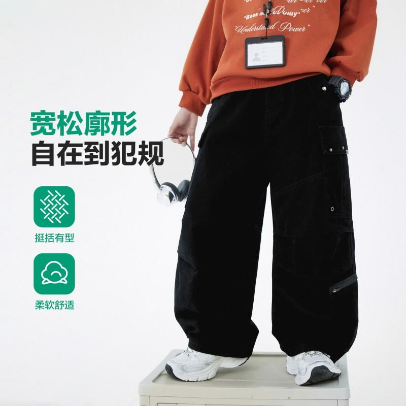 Boys Fall Cargo Pants Kids Straight Wide Leg Trousers Khaki Outdoor 8-14 Years 2026 Season