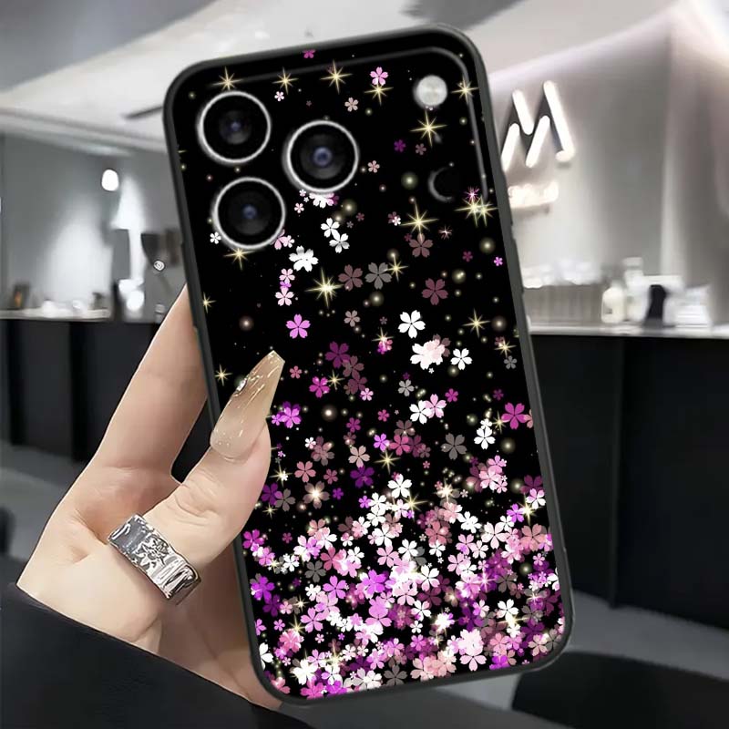 Schmetterlingsblumenmuster Handyhülle Für Apple iPhone 17 16 16E 15 14 13 12 11 Pro Max Plus Schwarz Weiches Silikon