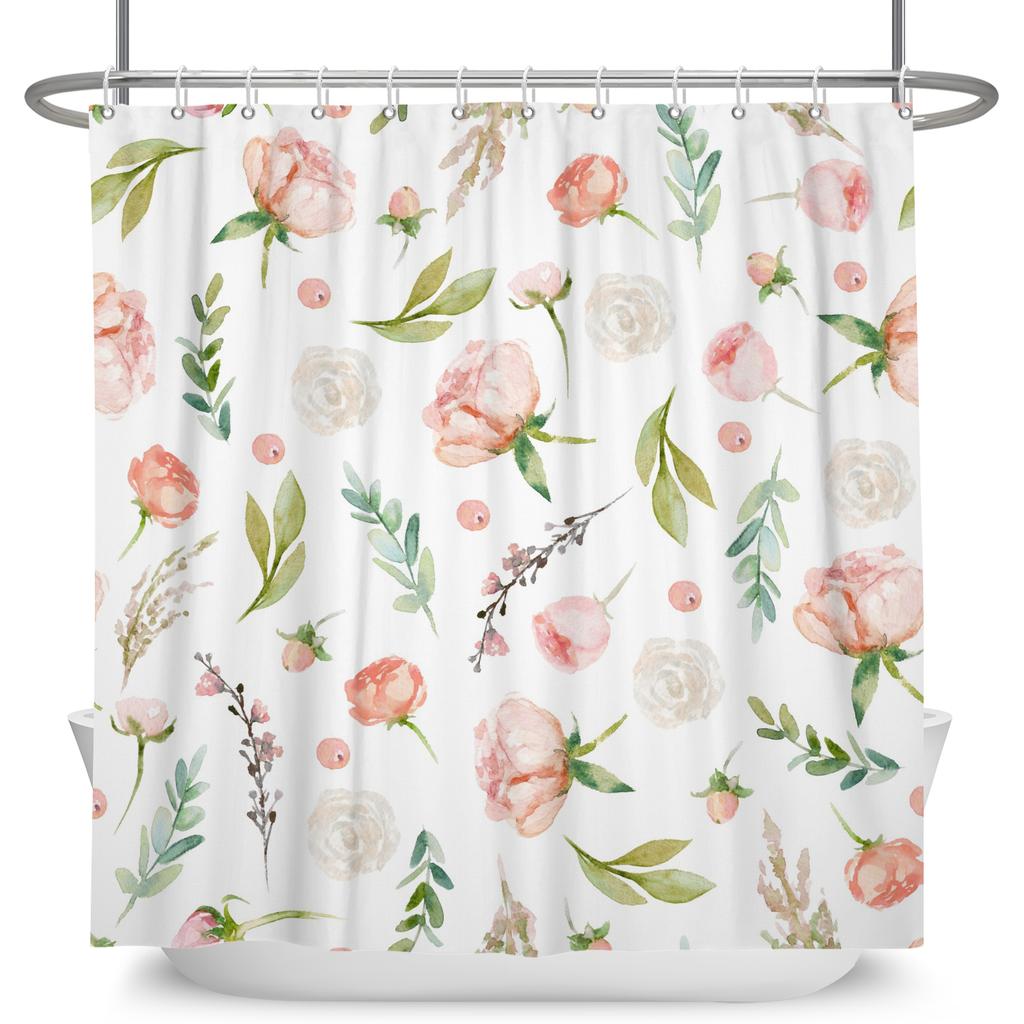 Watercolor Floral Shower Curtain Waterproof Easy To Clean Privacy Protection Print Botanical Design Elegant Bathroom Decor