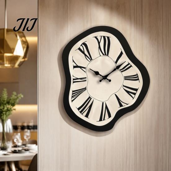 Holz-Stille-Uhr Moderne unregelmäßige Wanduhr, römische Ziffern, nicht tickend, dekorativ für Wohnzimmer, Schlafzimmer, Büro, Bauernhaus-Stil