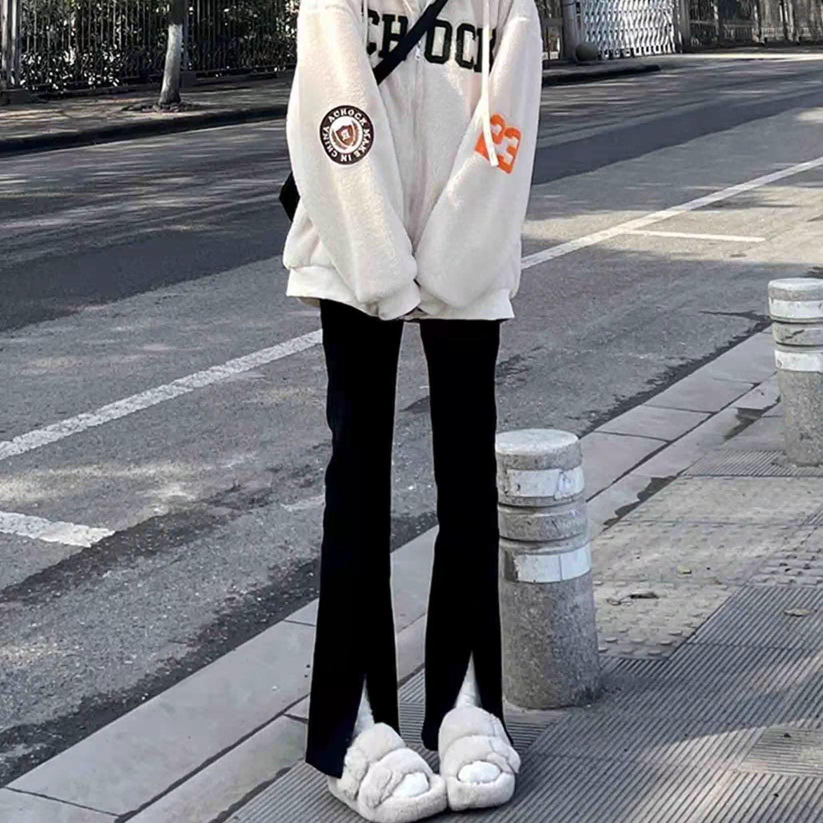 

Spicy Girl High Waist Retro Black & Gray Fishtail Flared Jeans with Raw Hem - Petite Stretch Floor-Length