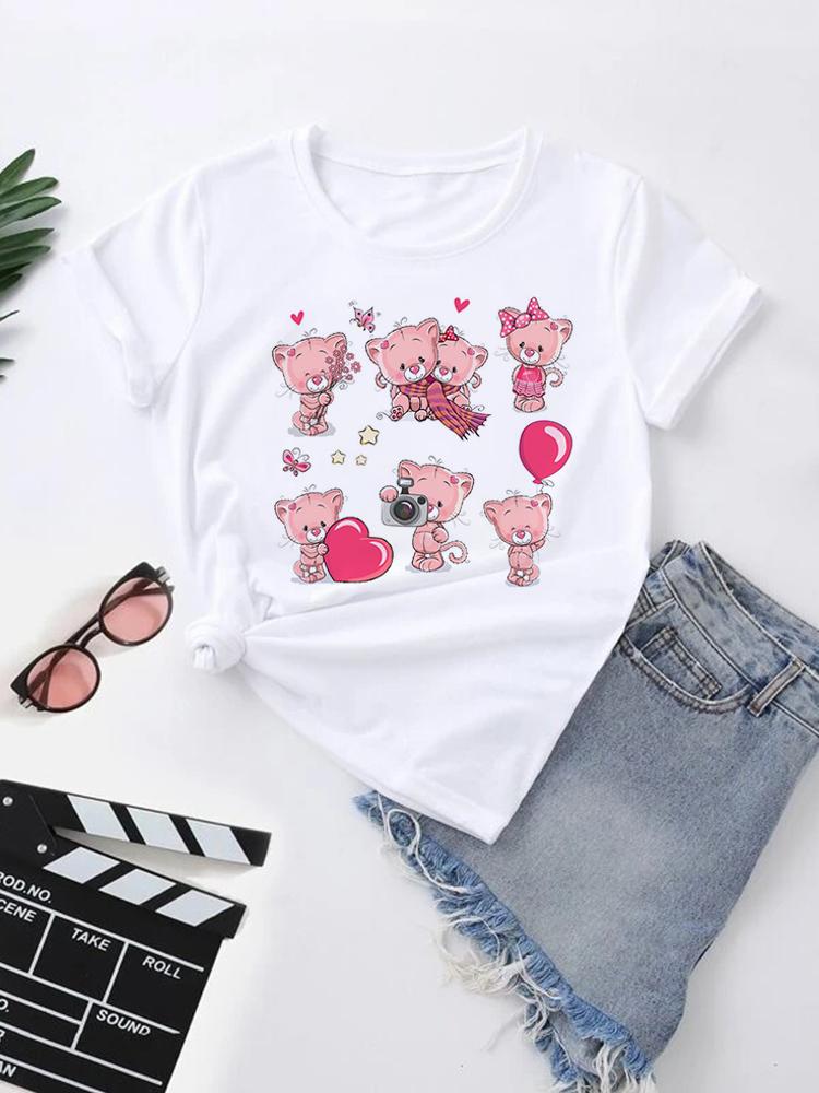 

Casual Fashion Print Tshirt Women T-Shirt Summer Short Sleeve O-Neck Graphic Female 90S Cute Cartoon T Shirt Women Top Tee S білий