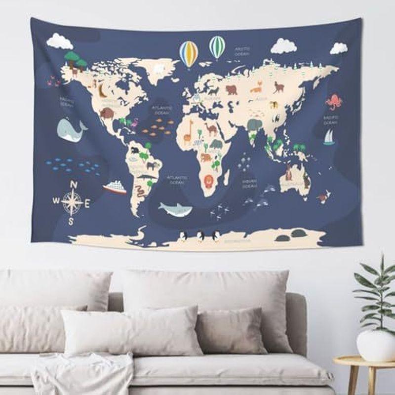 Polyester Vintage Antique World Map Tapestry, Retro Travel Wall Hanging, Living Room Study Bedroom Decor, Gift