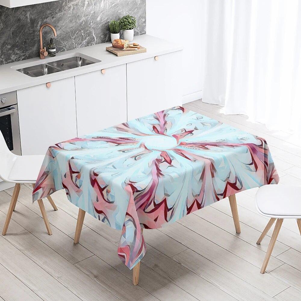 Psychedelic Geometric Mandala Pattern Rectangular Tablecloth Waterproof and Oilproof Wedding Restaurant Kitchen Table Decoration
