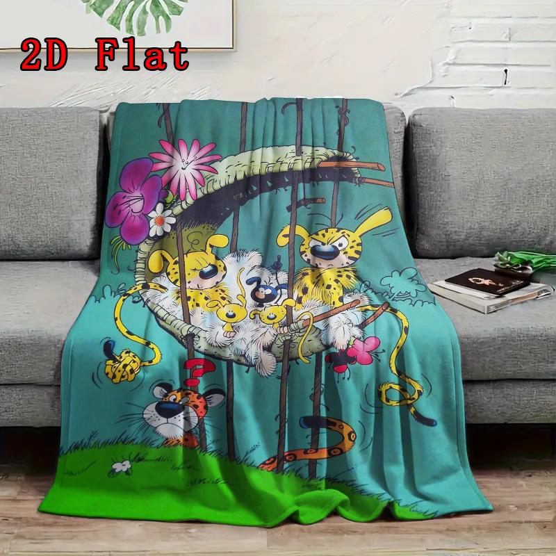 Marsupilami Anime Style 2D Flat Pattern Flannel Blanket High Quality All Seasons Warmth and Comfort Perfect for Christmas Gifts.