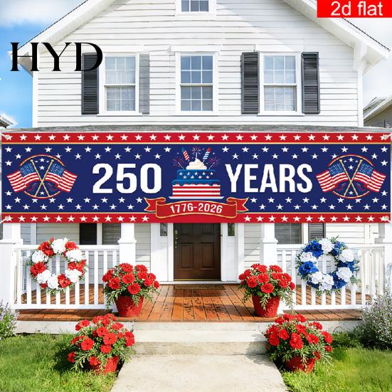 Independence Day Banner 250th Anniversary 6.5x1.5ft 250 Years of Freedom American Patriotic Decoration 1776-2026 Waterproof USA Porch Sign for