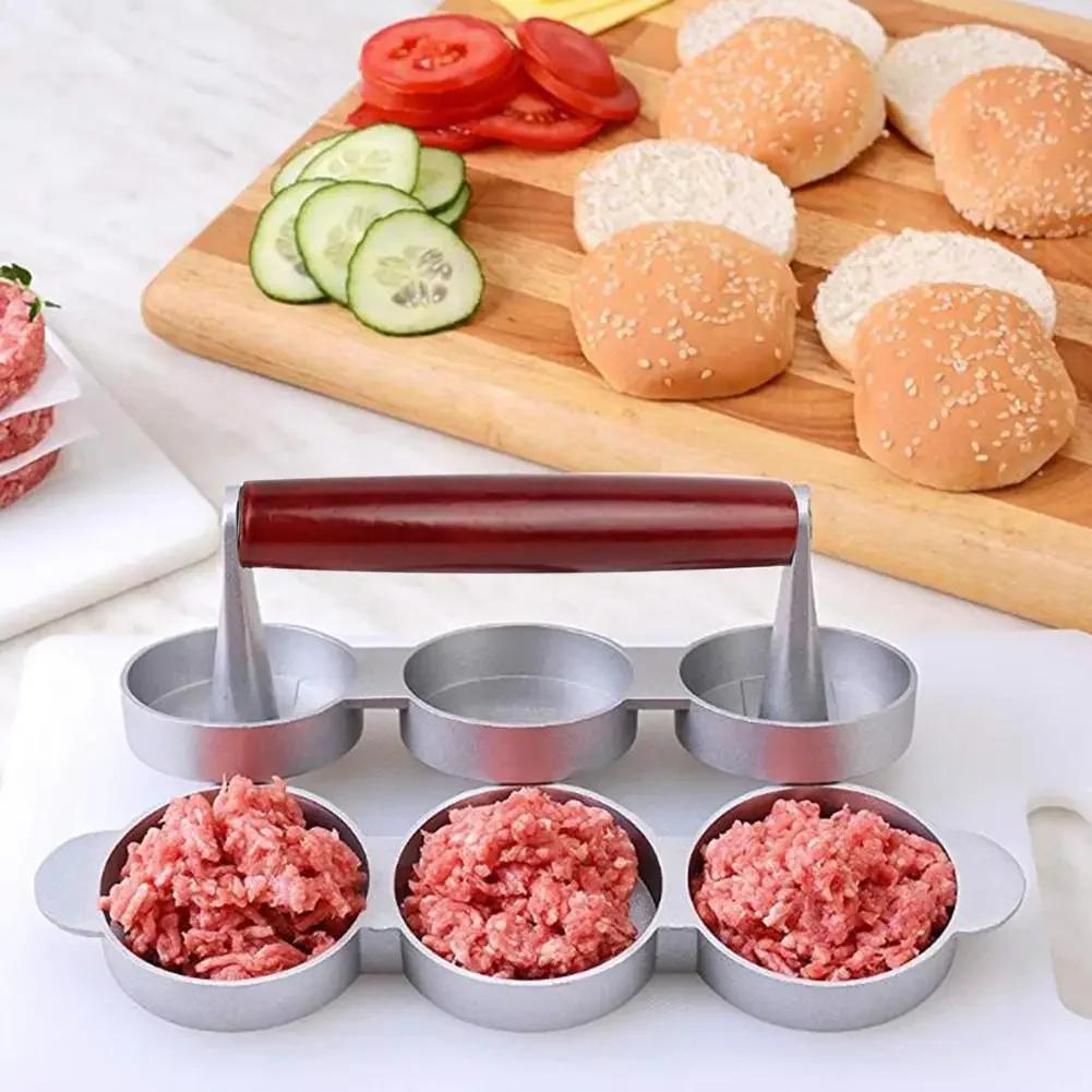 Round Shape Non - Stick Triple Burger Press Hamburger Patty Maker Mold for Chef Cutlets, Hamburger Meat, Beef Grill