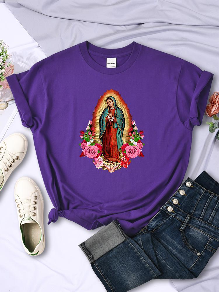 Casual Woman T-Shirts Our Lady Of Guadalupe Print Tee Clothing Street Creativity Tops Fashion Short Sleeve Breathable Streetwear
