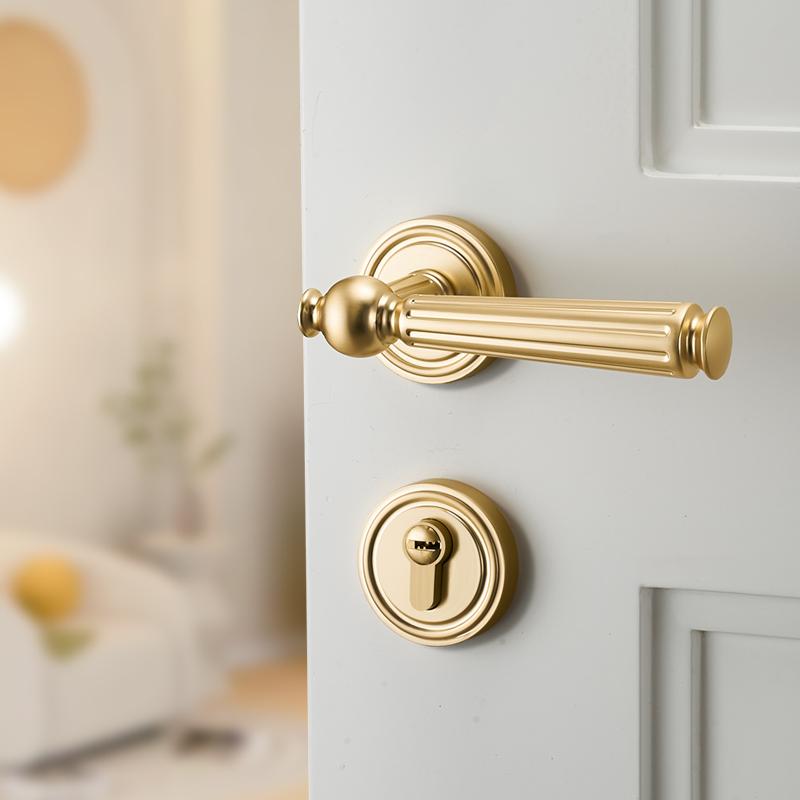 Bedroom Wooden Door Lock, Retro Split American Style Silent Handle Lock