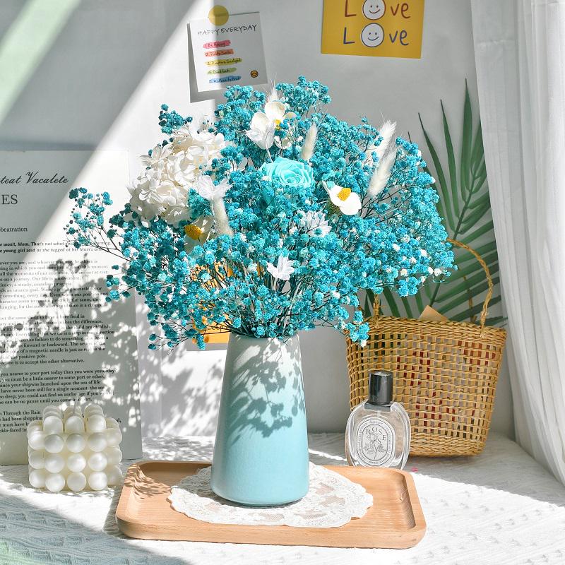 Immortal Rose Dried Bouquet: Eucalyptus, Hydrangea, Crystal Grass, and Baby's Breath for Home or Bedroom Decoration