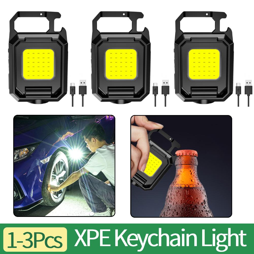 1-3Pcs XPE COB Keychain Work Light 1000LM LED Pocket Flashlight 800mAh Rechargeable Auto Repair Searchlight Waterproof Lamp