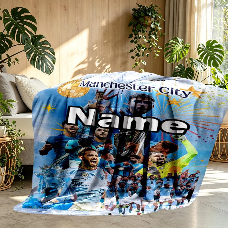 Custom Name Personalized Manchester City FC Print Blankets, Home Decor, Bedroom, Sofa, Camping, Couch, Gifts for Birthday Christmas