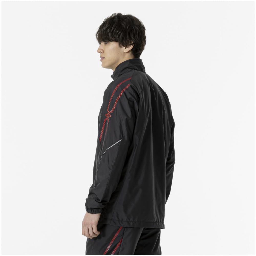 Mizuno Breath Thermo Lined Warmer and Training Size L MC-LINE Jacket, Moisture-Wicking Heat-Generating, Wear, 32MEA631, Black/Chinese Red,